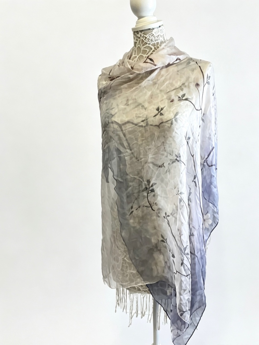 100% Silk Ink Wash Floral Scarf | 65" x 41"